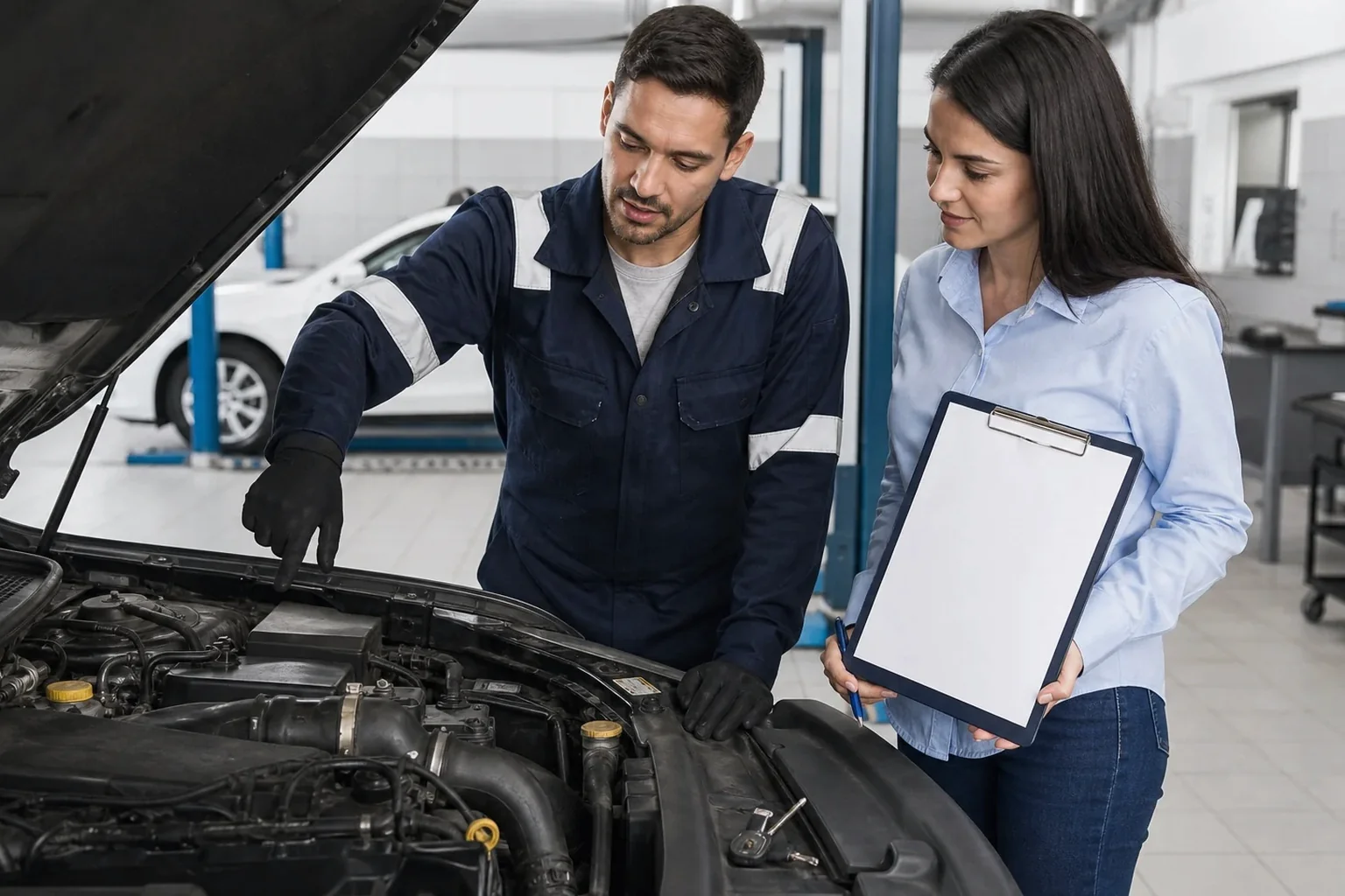 Despachante registrando informações de motor de veículo.